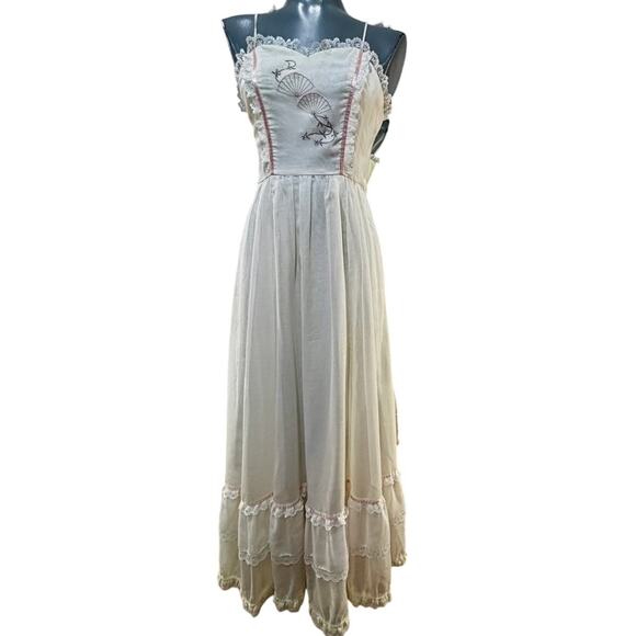 Vintage Candi Jones of California 70's Prairie Dress with Pink and Lace Accents - Picture 1 of 13